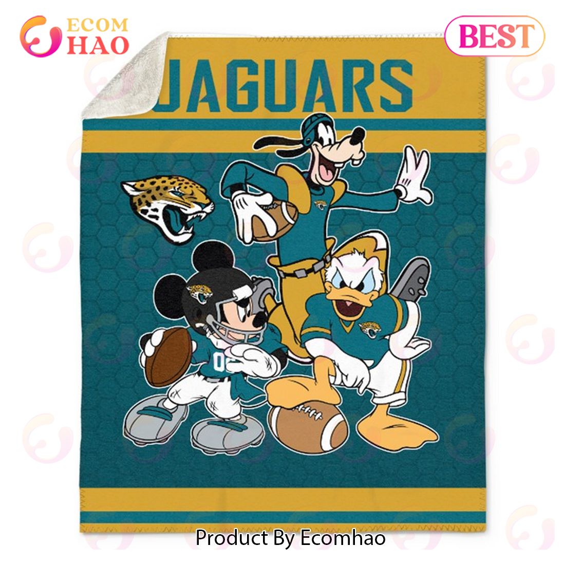 NFL Jacksonville Jaguars Disney Mickey Mouse Quilt, Fleece Blanket, Sherpa Fleece Blanket