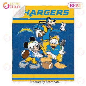 NFL Los Angeles Chargers Disney Mickey Mouse Quilt, Fleece Blanket, Sherpa Fleece Blanket