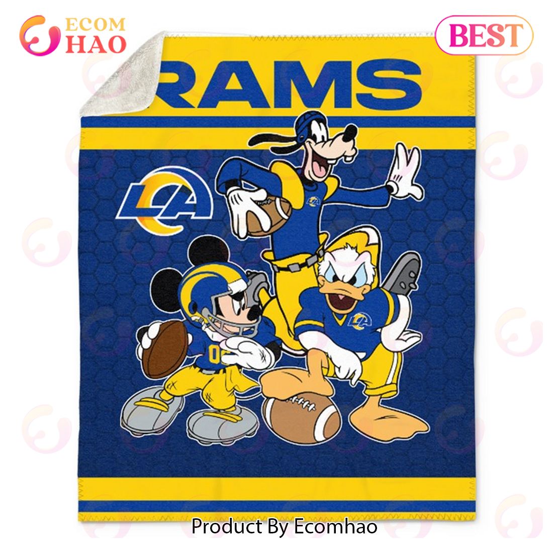 NFL Los Angeles Rams Disney Mickey Mouse Quilt, Fleece Blanket, Sherpa Fleece Blanket