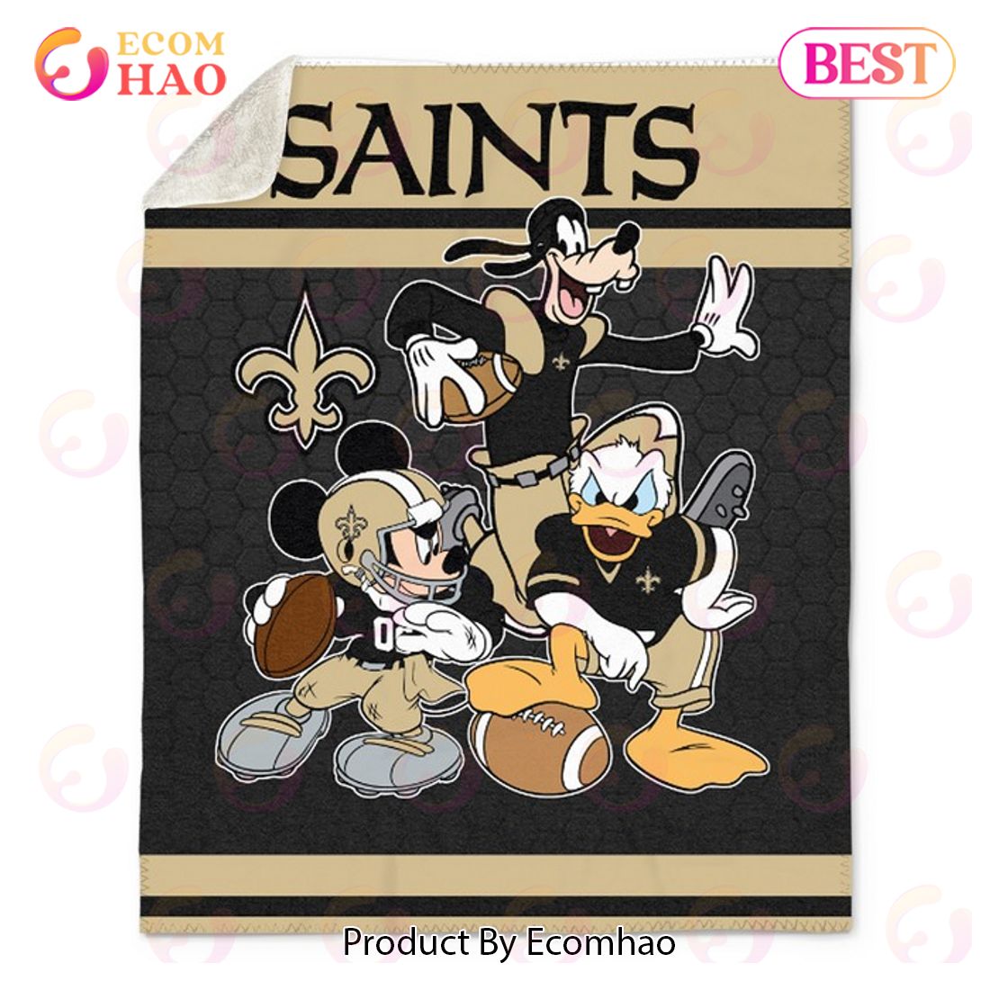 NFL New Orleans Saints Disney Mickey Mouse Quilt, Fleece Blanket, Sherpa Fleece Blanket