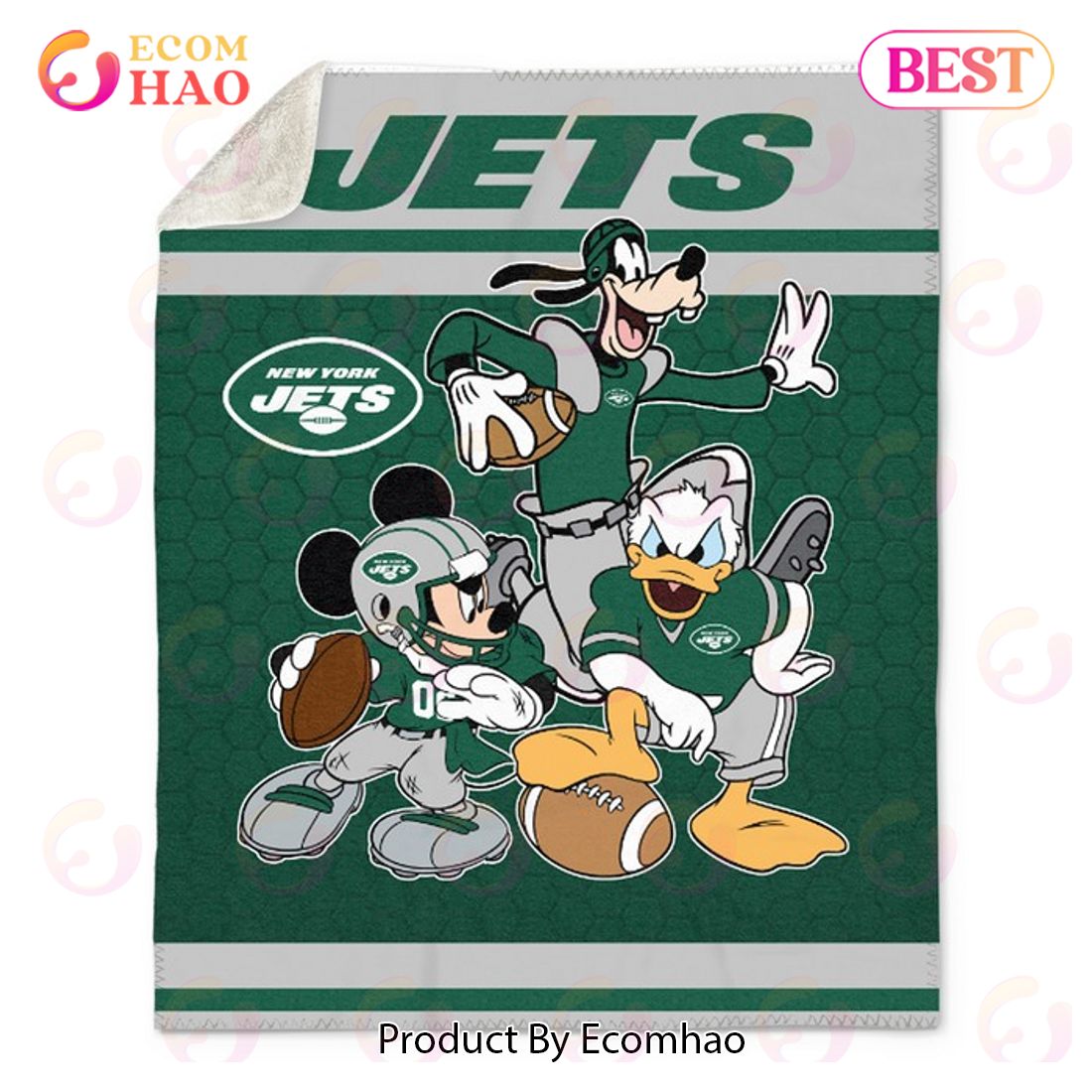 NFL New York Jets Disney Mickey Mouse Quilt, Fleece Blanket, Sherpa Fleece Blanket
