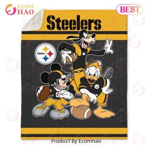 NFL Pittsburgh Steelers Disney Mickey Mouse Quilt, Fleece Blanket, Sherpa Fleece Blanket