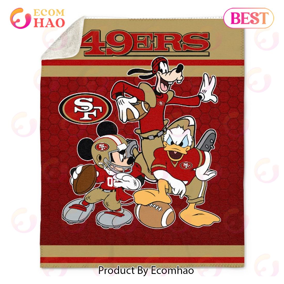 NFL San Francisco 49ers Disney Mickey Mouse Quilt, Fleece Blanket, Sherpa Fleece Blanket