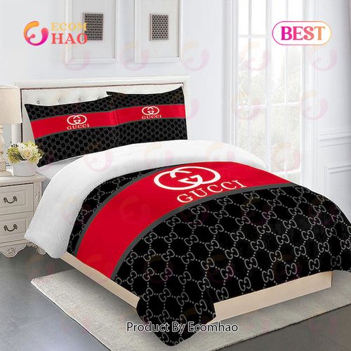 GC Checkered Black Red Luxury Brand High End Bedding Set Home Decor