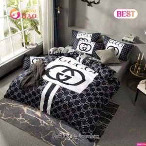 GC Navy Checkered Luxury Brand High End Bedding Set Home Decor