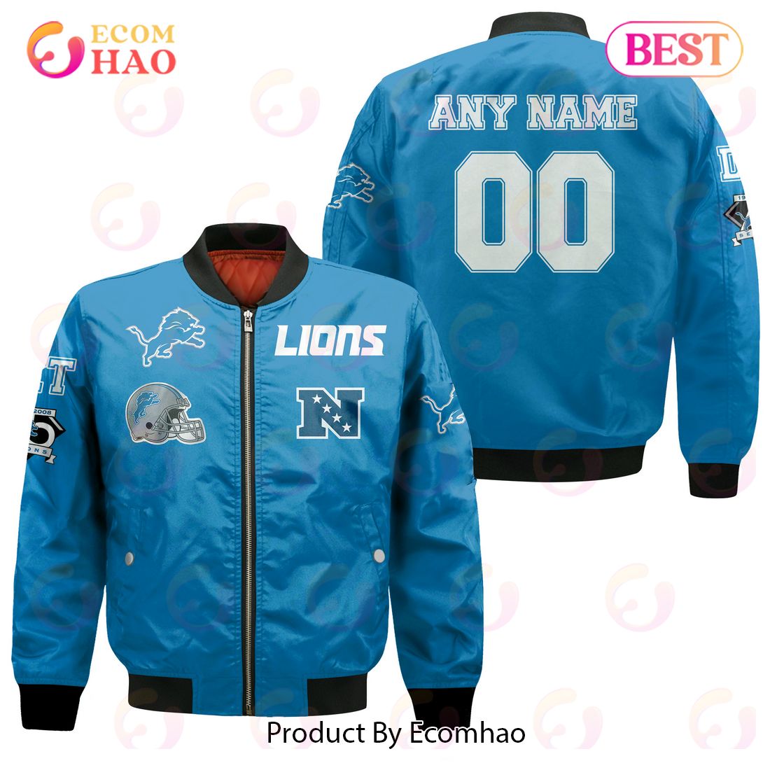 NFL Detroit Lions Custom Your Name & Number Bomber Jacket