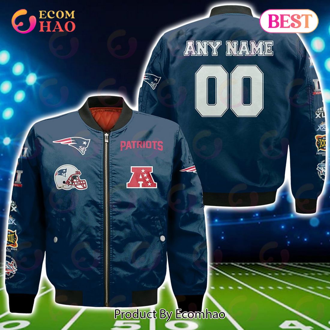 NFL New England Patriots Custom Your Name & Number Bomber Jacket