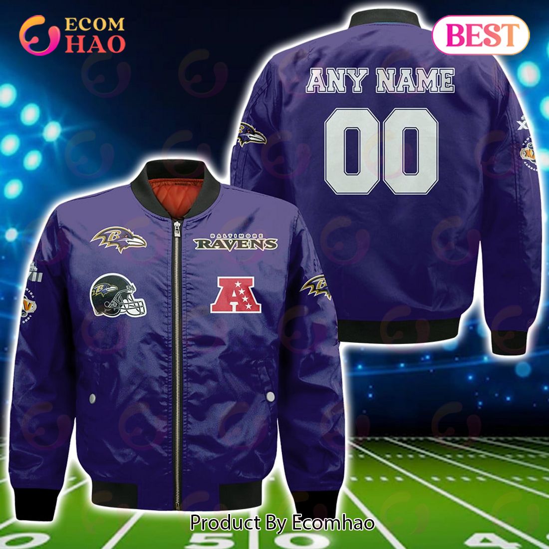 NFL Baltimore Ravens Custom Your Name & Number Bomber Jacket