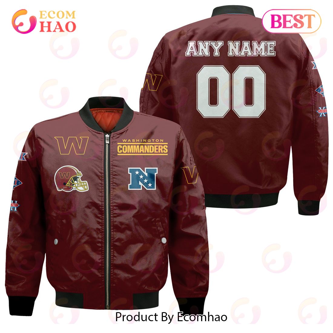 NFL Washington Commanders Custom Your Name & Number Bomber Jacket