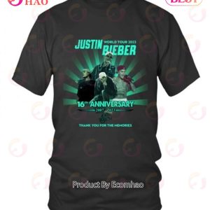 Justin Bieber World Tour 2023 16th Anniversary 2007 – 2023 Thank You For The Memories T-Shirt