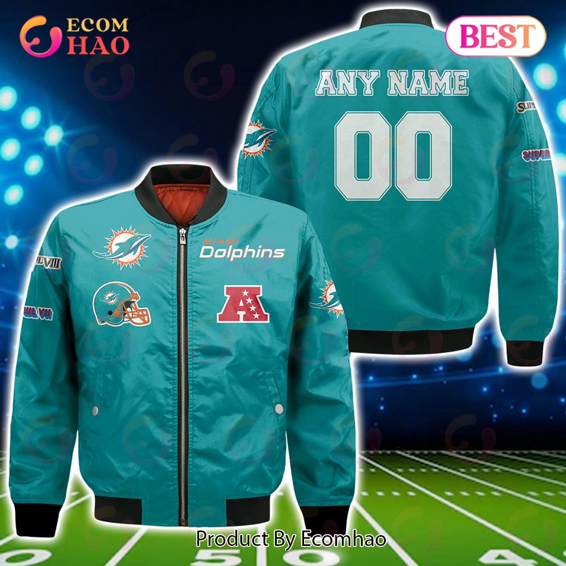 NFL Miami Dolphins Custom Your Name & Number Bomber Jacket
