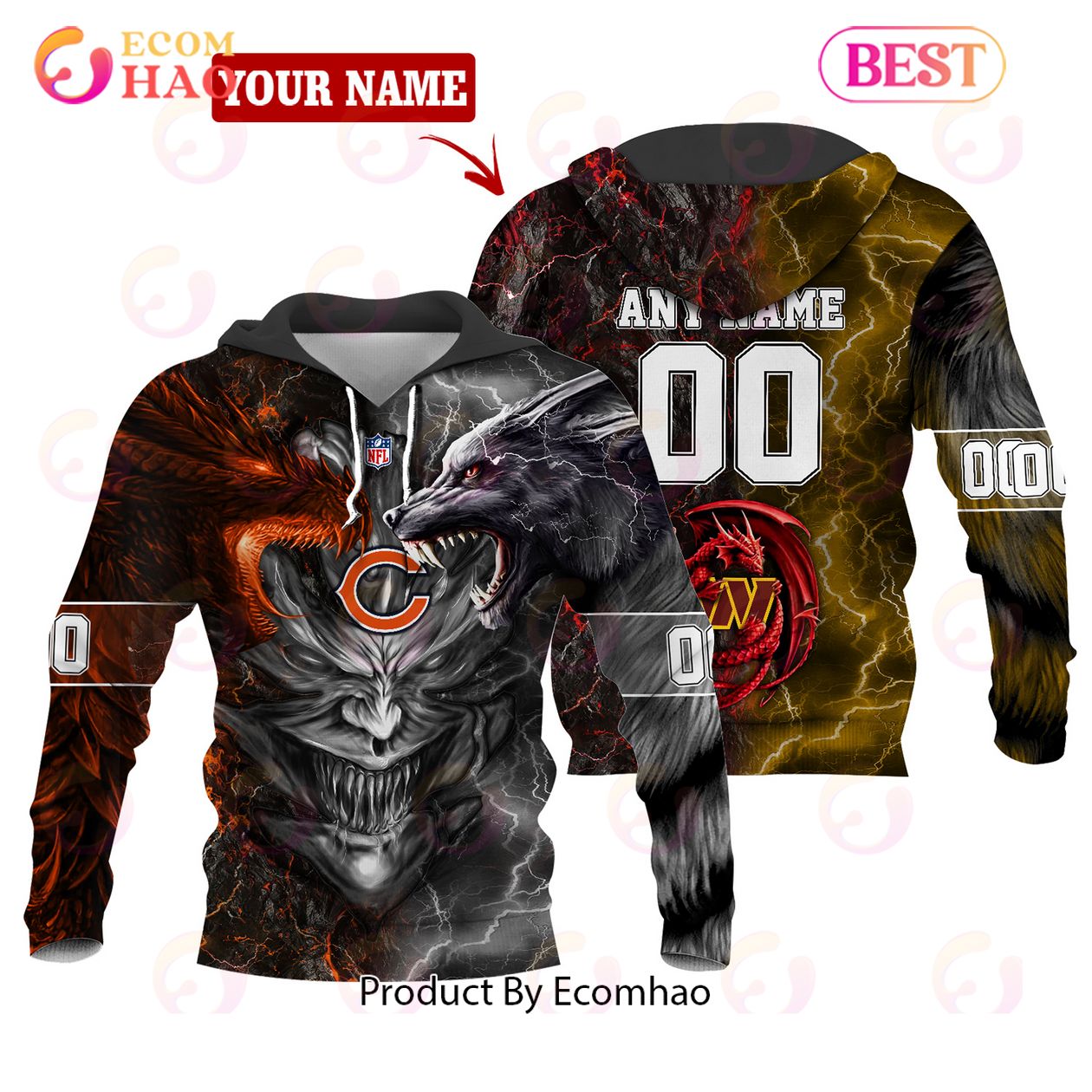 NFL Chicago Bears Special Design Demon Face 3D Hoodie
