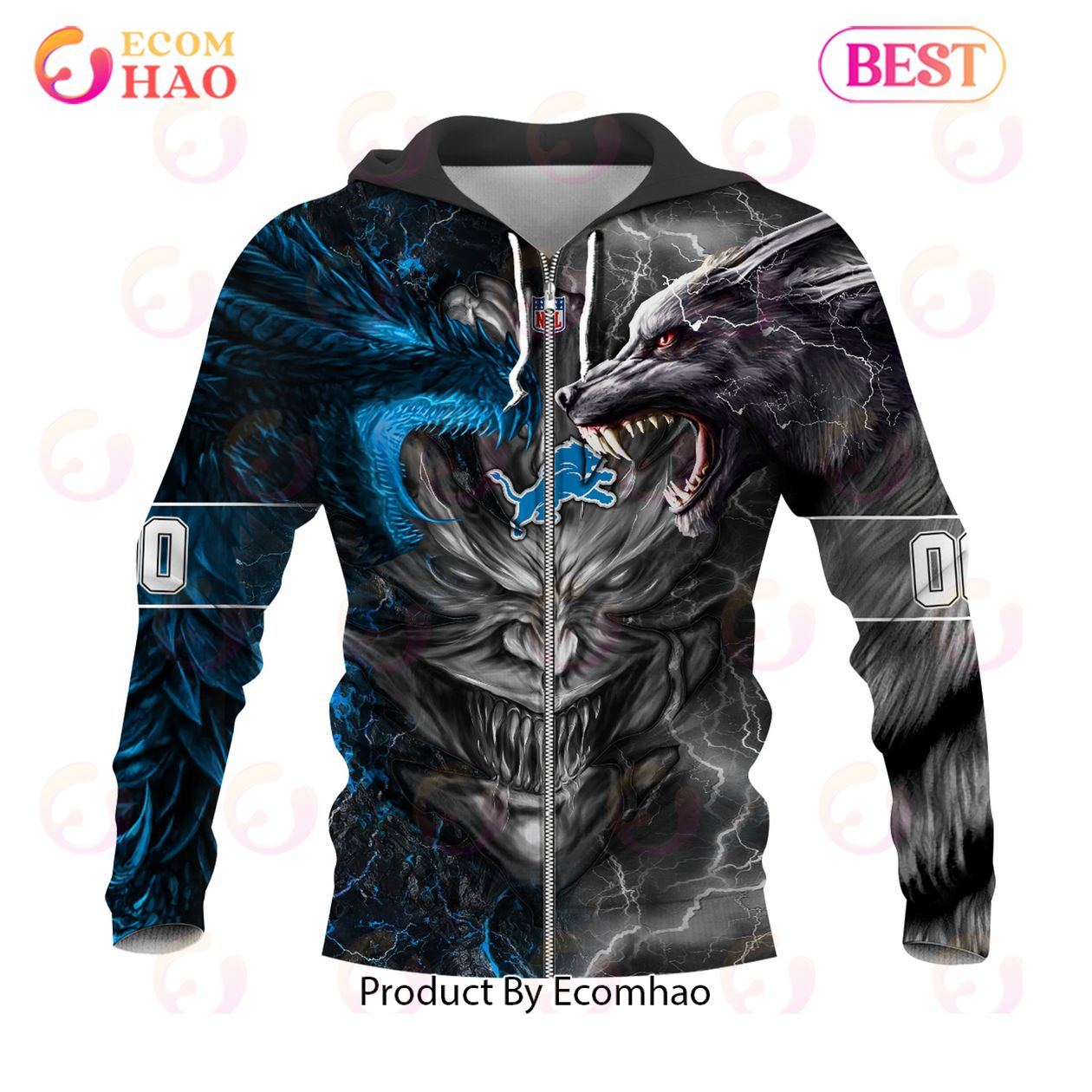 NFL Detroit Lions Special Design Demon Face 3D Hoodie