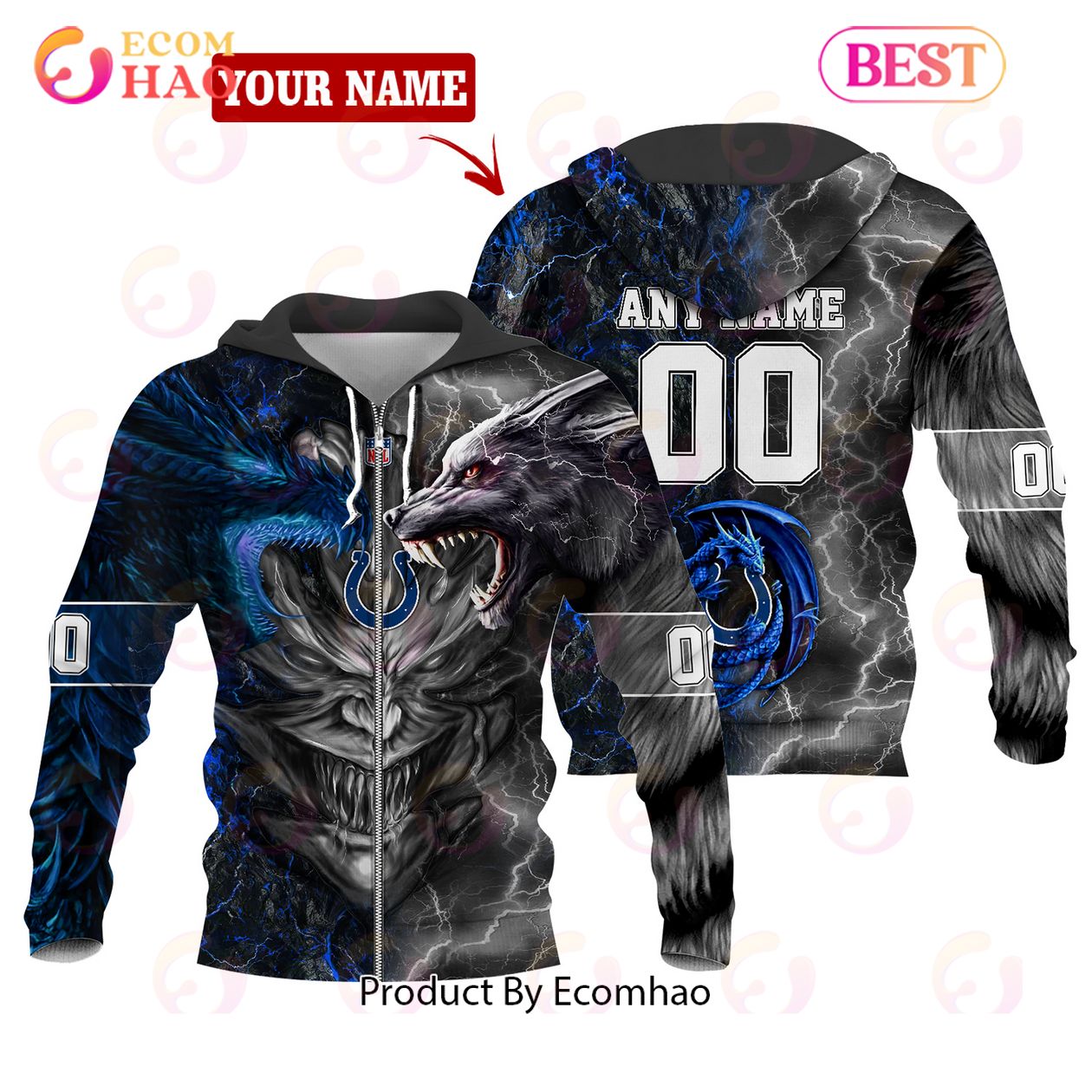 NFL Indianapolis Colts Special Design Demon Face 3D Hoodie