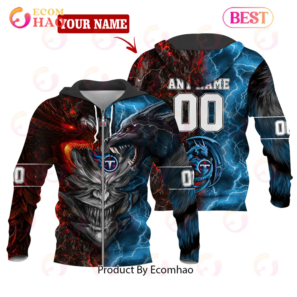 NFL Tennessee Titans Special Design Demon Face 3D Hoodie