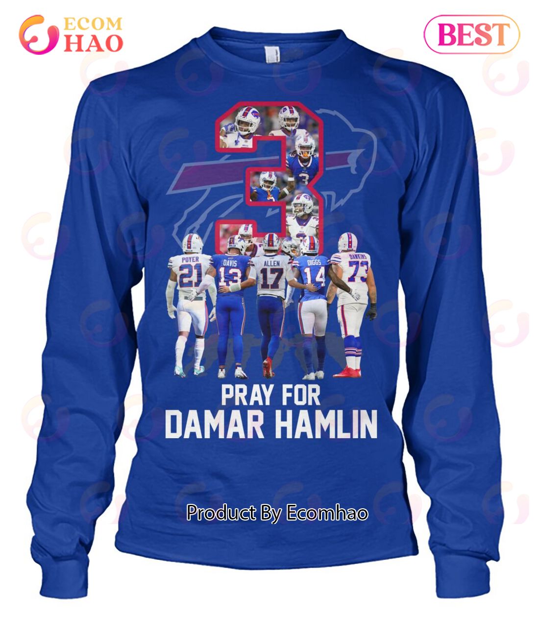 Vintage Pray For Damar Hamlin 3 Buffalo Bills Shirt - Bluecat