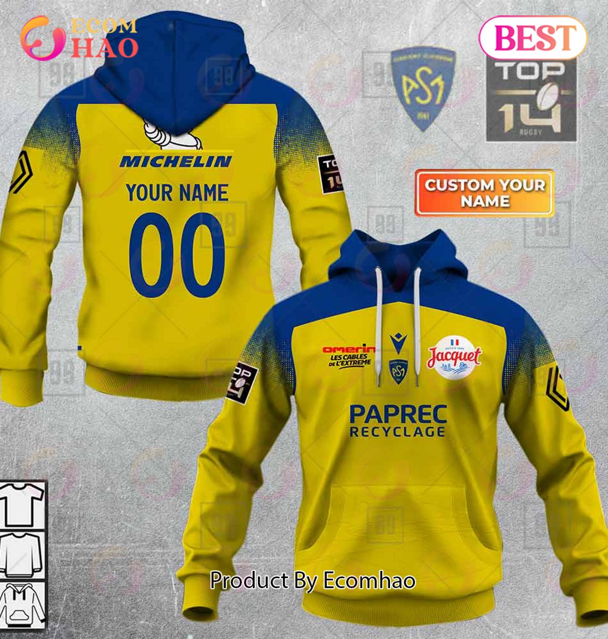 Personalized Top14 ASM Clermont Auvergne Rugby 2223 3D Hoodie