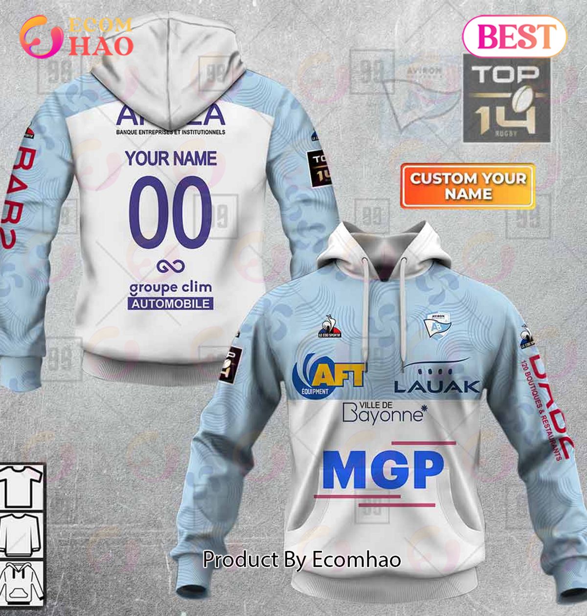 Personalized Top14 Aviron Bayonnais Rugby 2223 3D Hoodie