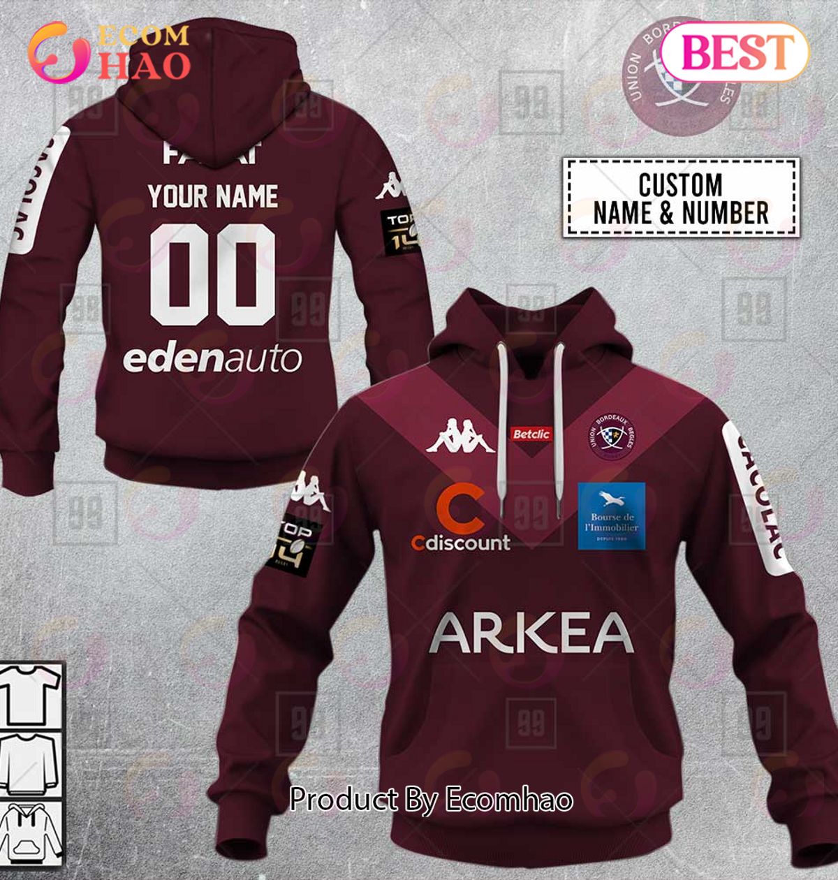 Personalized Top14 Bordeaux Begles Rugby 2223 3D Hoodie