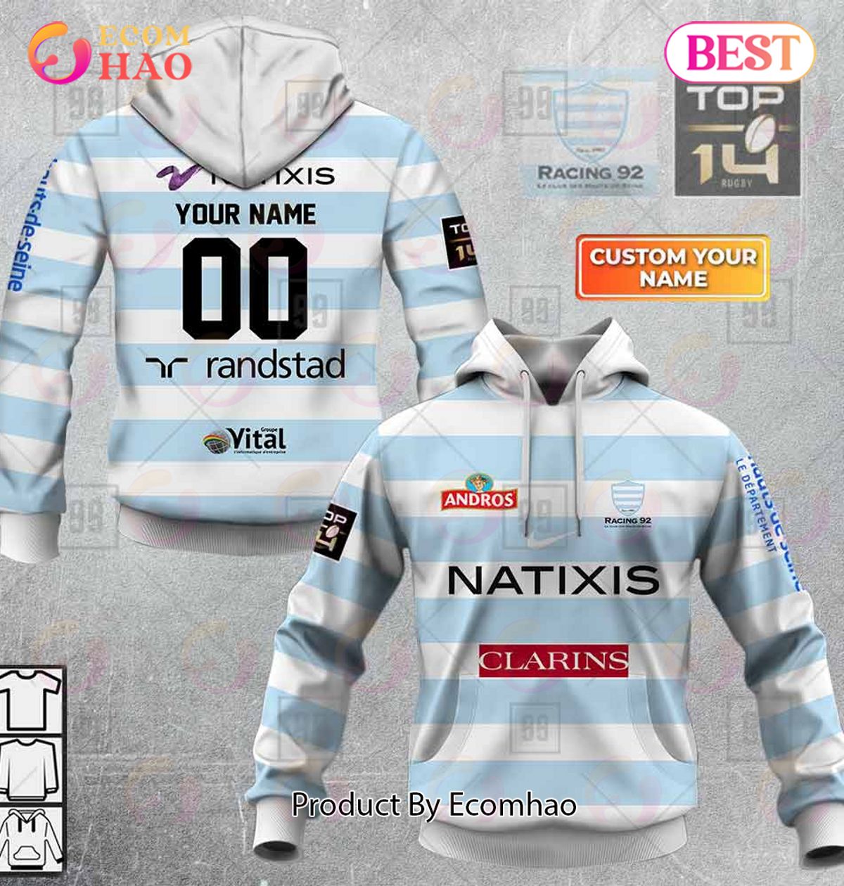 Personalized Top14 Racing 92 Rugby 2223 3D Hoodie