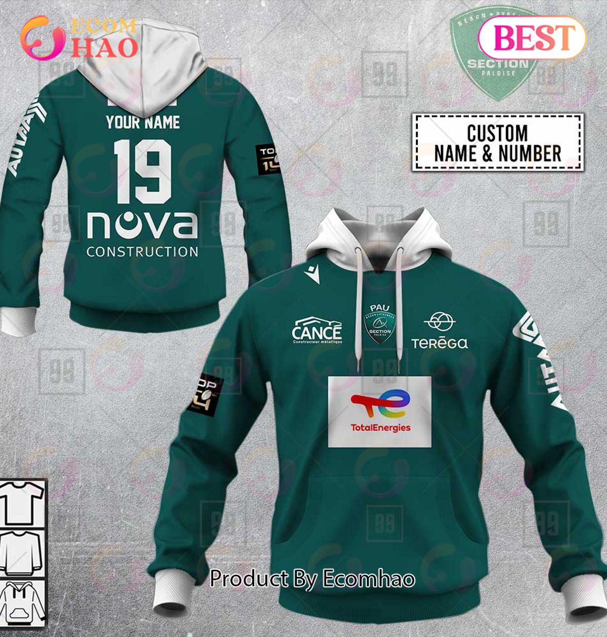 Personalized Top14 Section Paloise Rugby 2223 3D Hoodie