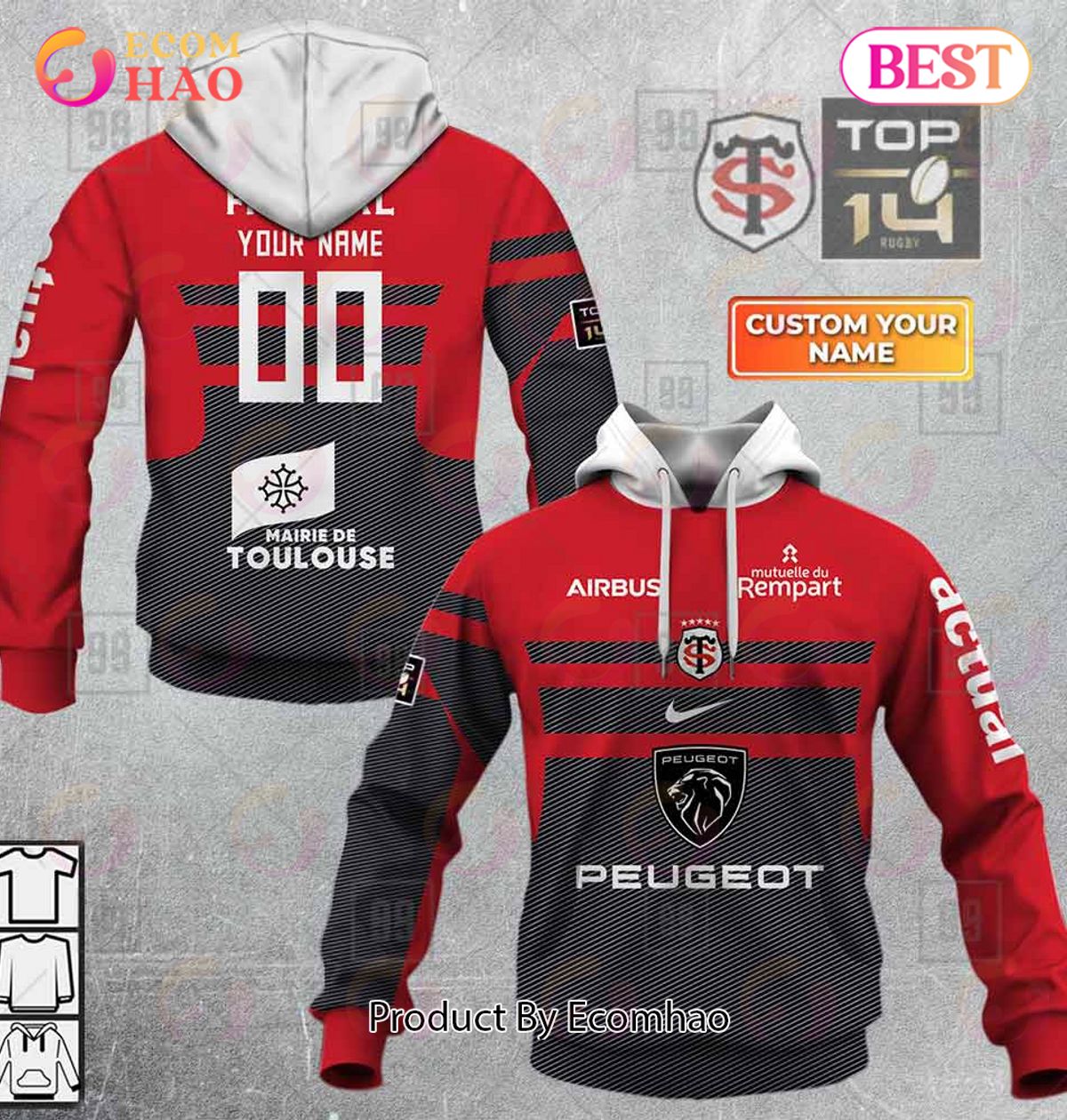 Personalized Top14 Stade Toulousain Rugby 2223 3D Hoodie