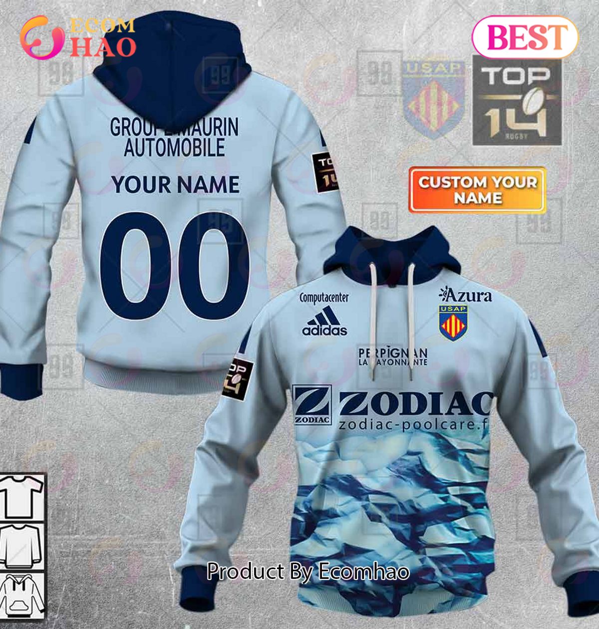 Personalized Top14 USA Perpignan Rugby 2223 3D Hoodie