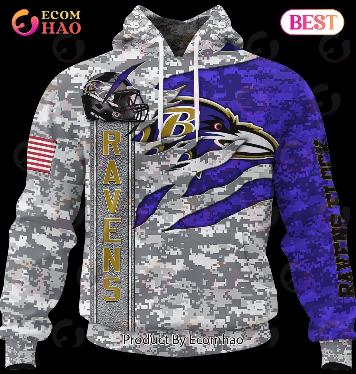 NFL Baltimore Ravens Camo US 3D Hoodie