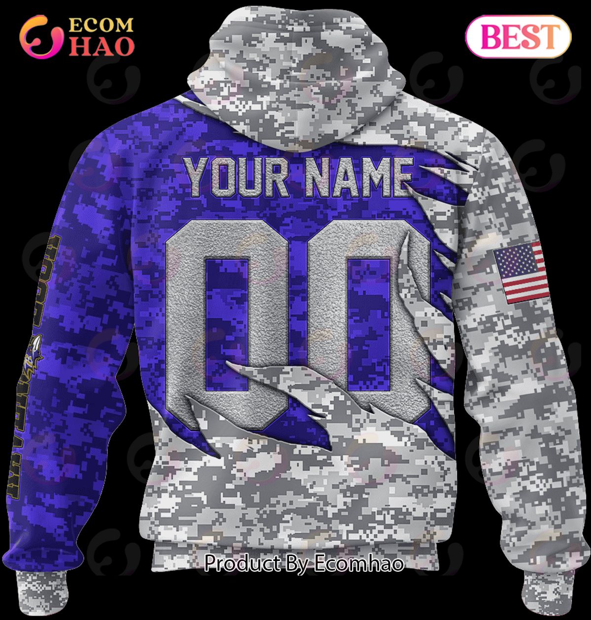 NFL Baltimore Ravens Camo US 3D Hoodie