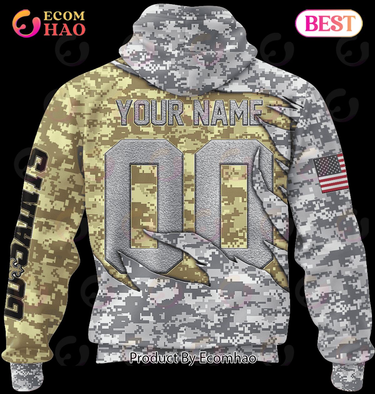 NFL New Orleans Saints Camouflage 3D Sleeveless Zip Hoodie - USALast