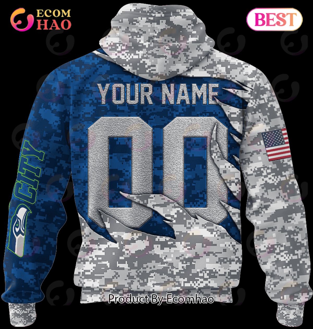 NFL Seattle Seahawks Camo US 3D Hoodie