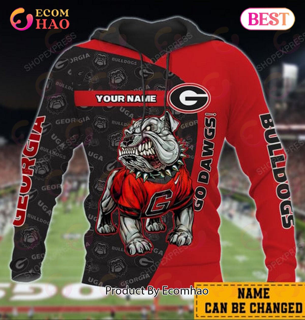 Georgia Bulldogs Pullover Hoodie Without Pocket Custom Name