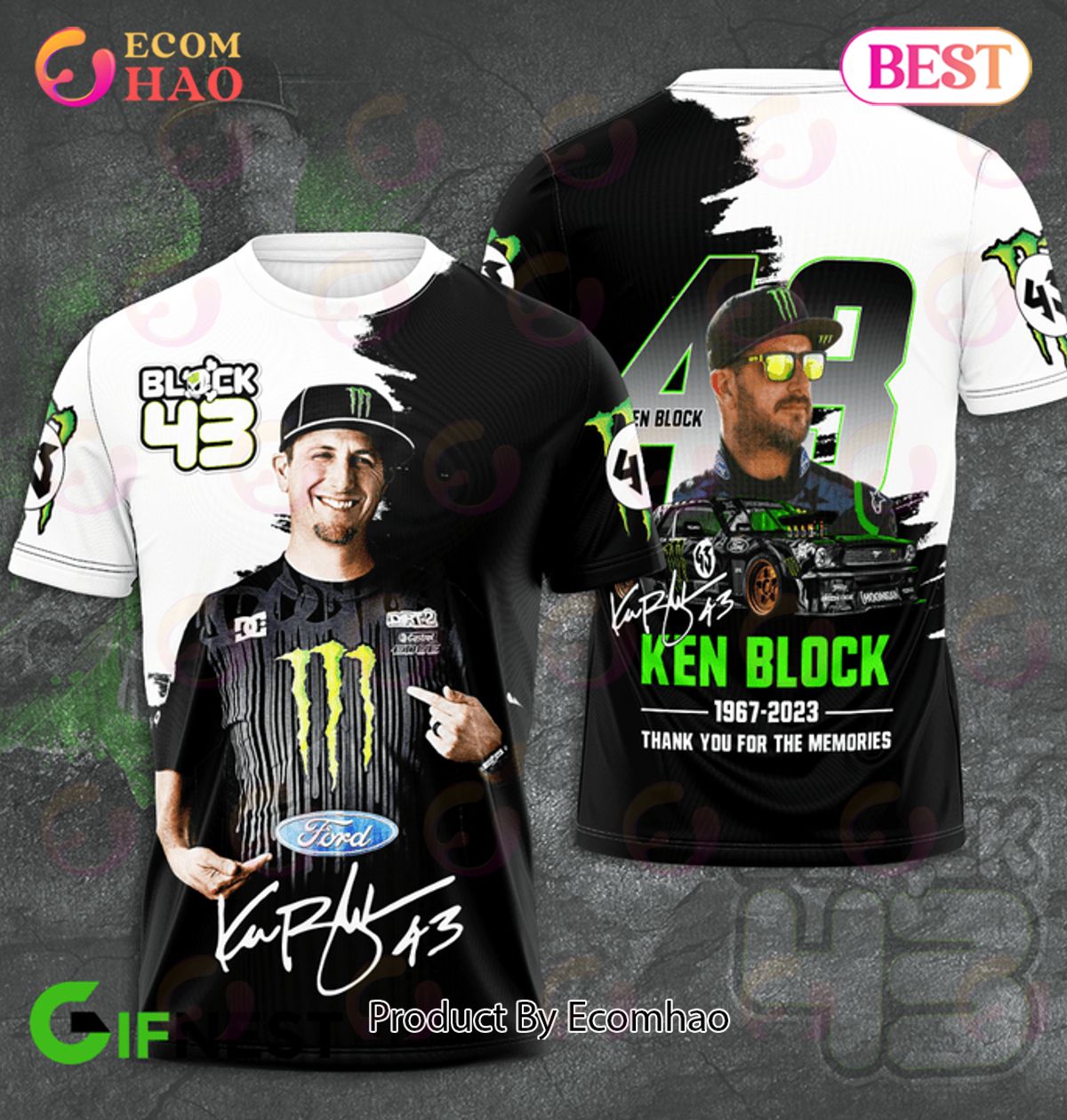 Ford Ken Block 43 1967 – 2023 Thank You For The Memories 3D T-Shirt