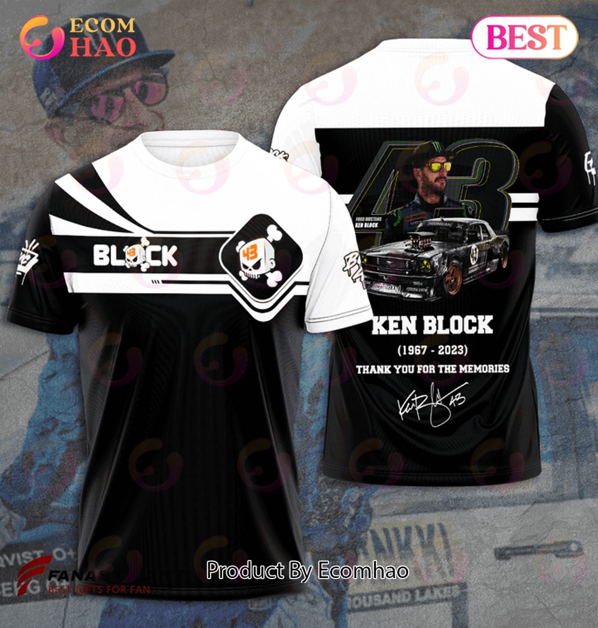 Ken Block 1967 – 2023 Thank You For The Memories Black White 3D T-Shirt