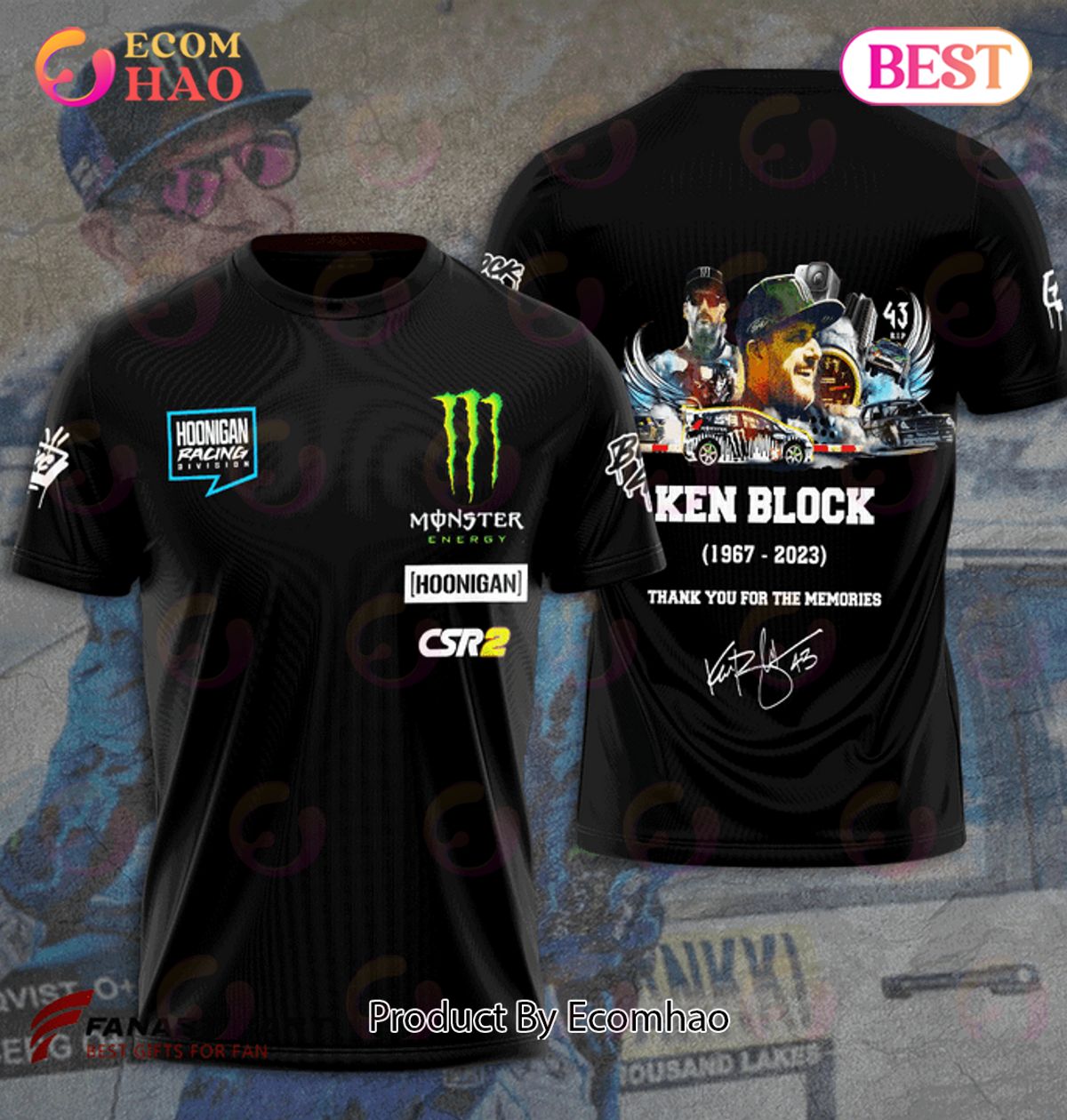 Monster Energy Hoonigan Ken Block 1967 – 2023 Thank You For The Memories 3D T-Shirt