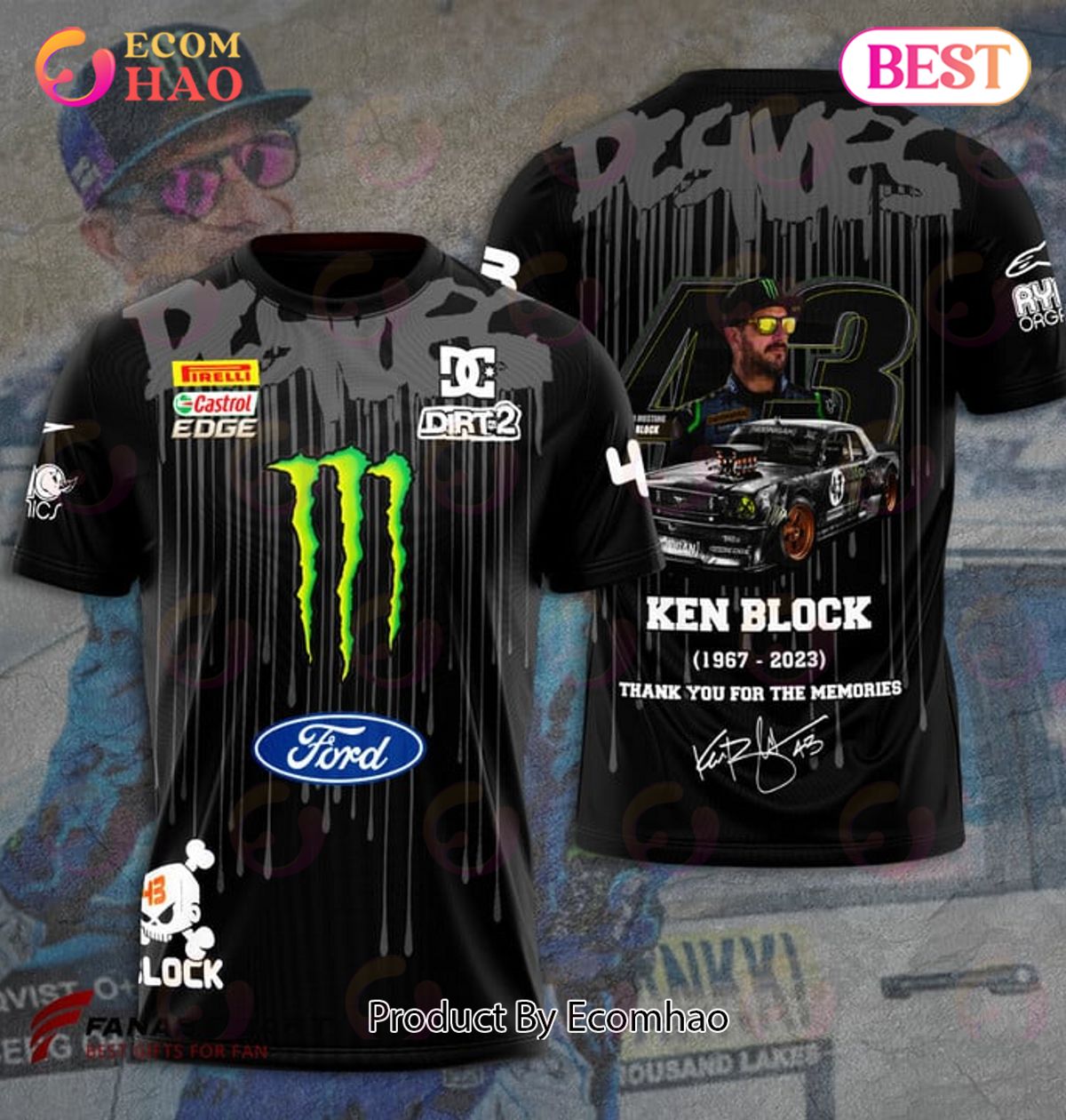 Monster Ford Ken Block 1967 – 2023 Thank You For The Memories 3D T-Shirt