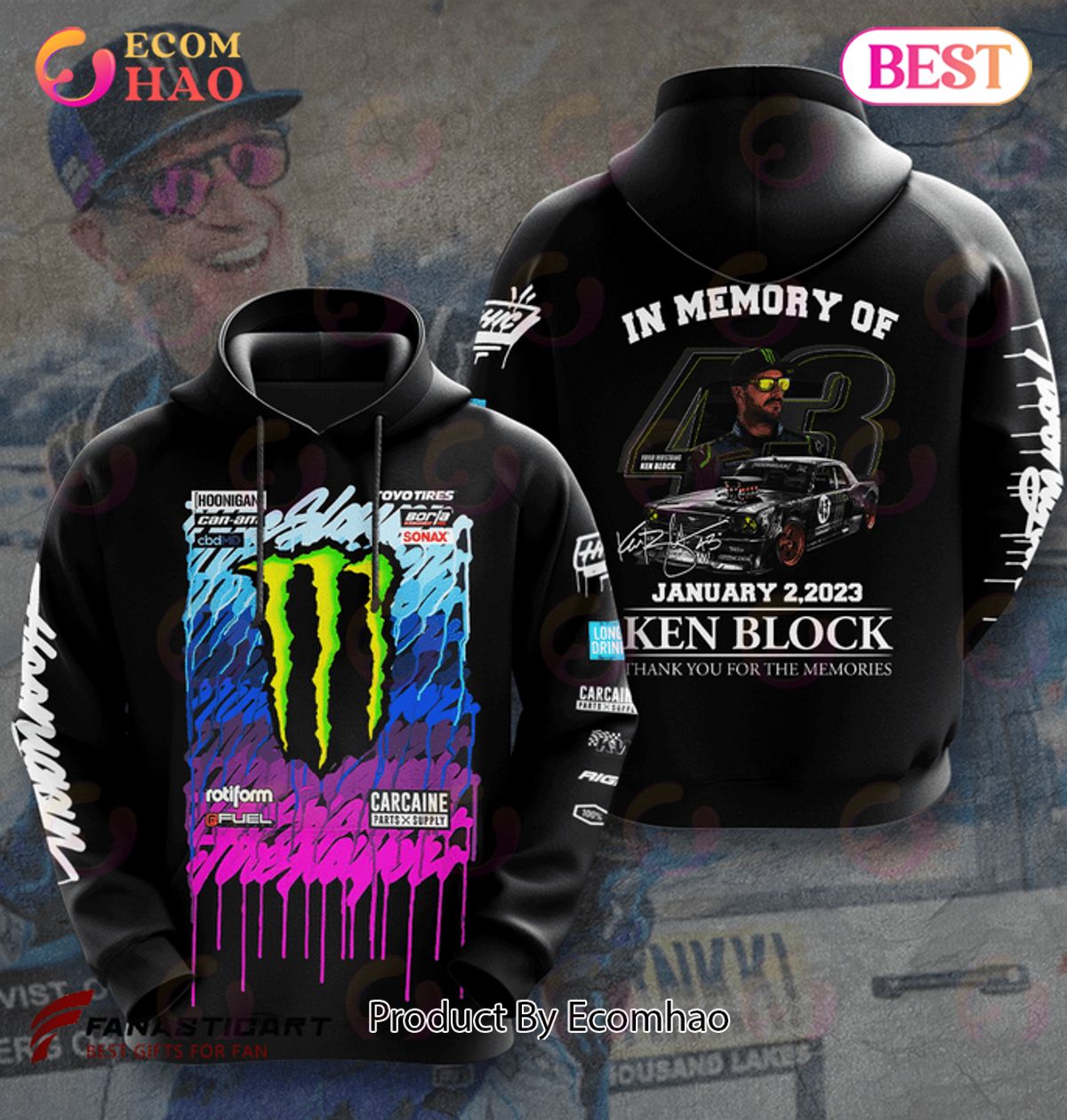 In Memory Of January 2, 2023 Ken Block Monster Thank You For The Memories 3D Hoodie