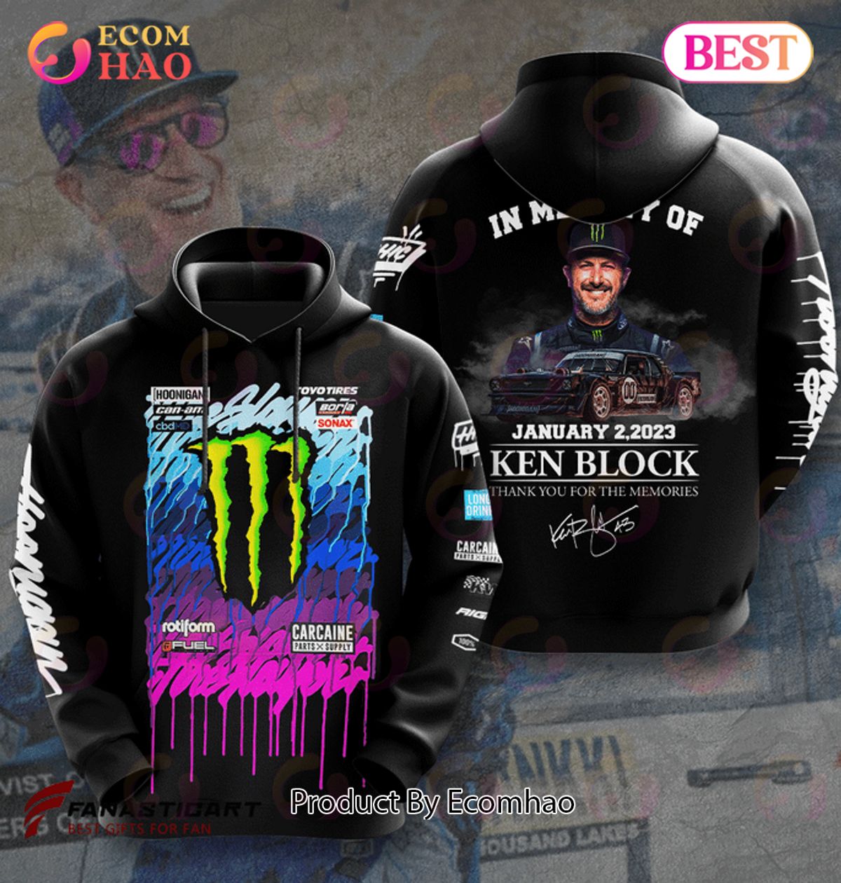 In Memory Of January 2, 2023 Ken Block Thank You For The Memories  Monster 3D Hoodie
