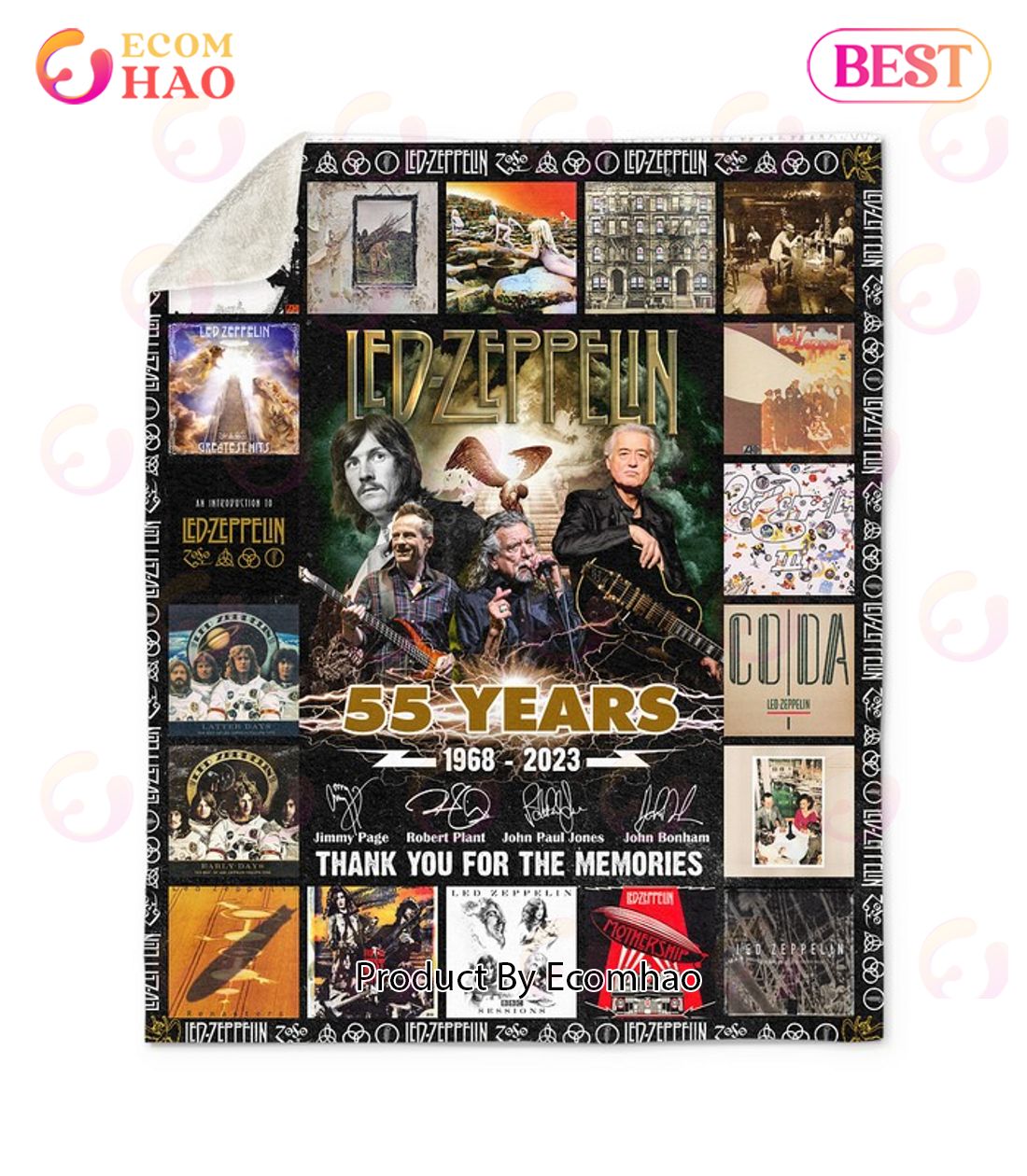 Led Zeppelin 55 Years 1968 – 2023 Thank You For The Memories Quilt, Fleece Blanket, Sherpa Fleece Blanket