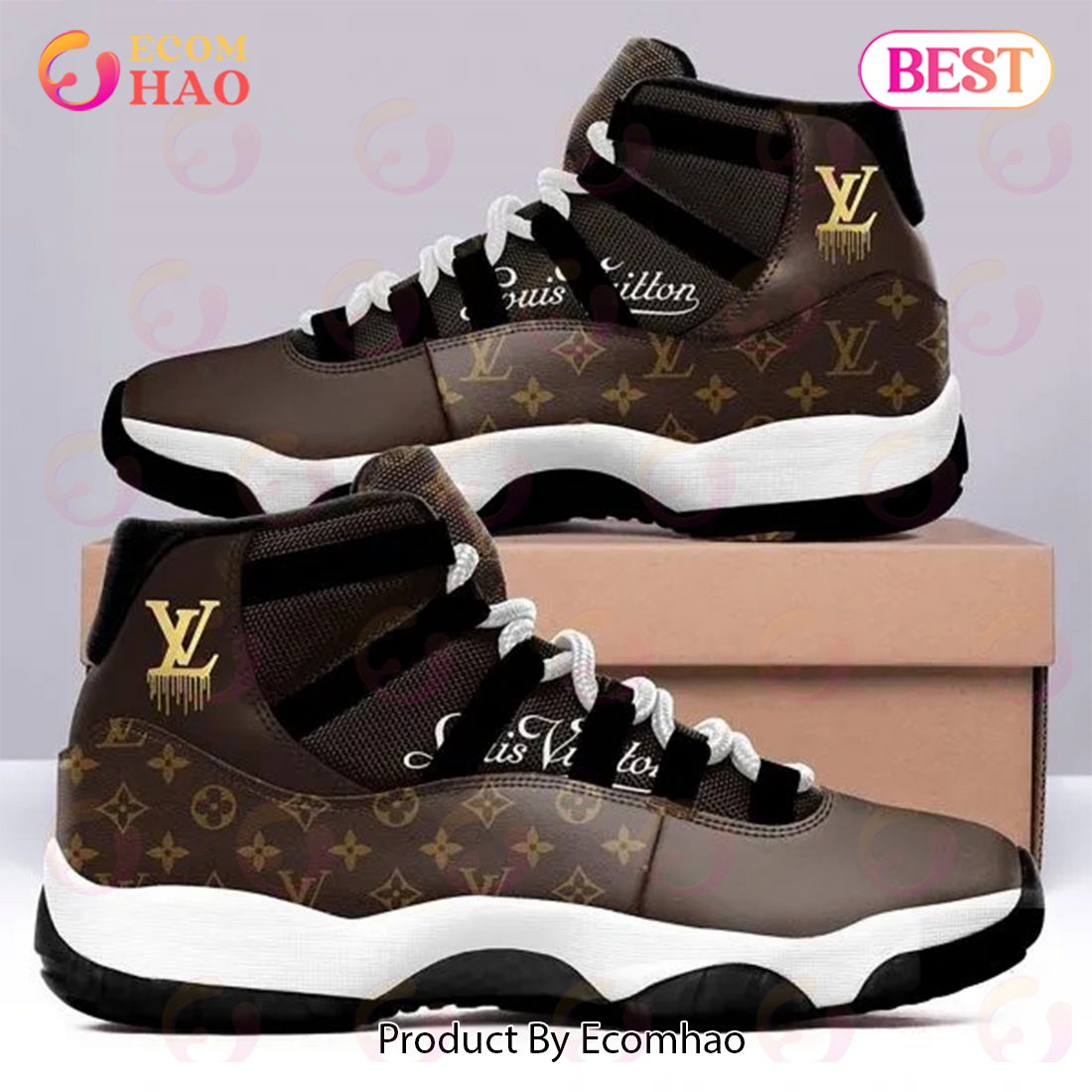Louis Vuitton Black Brown Air Jordan 11 Sneakers Shoes Hot 2023 LV Gifts Unisex