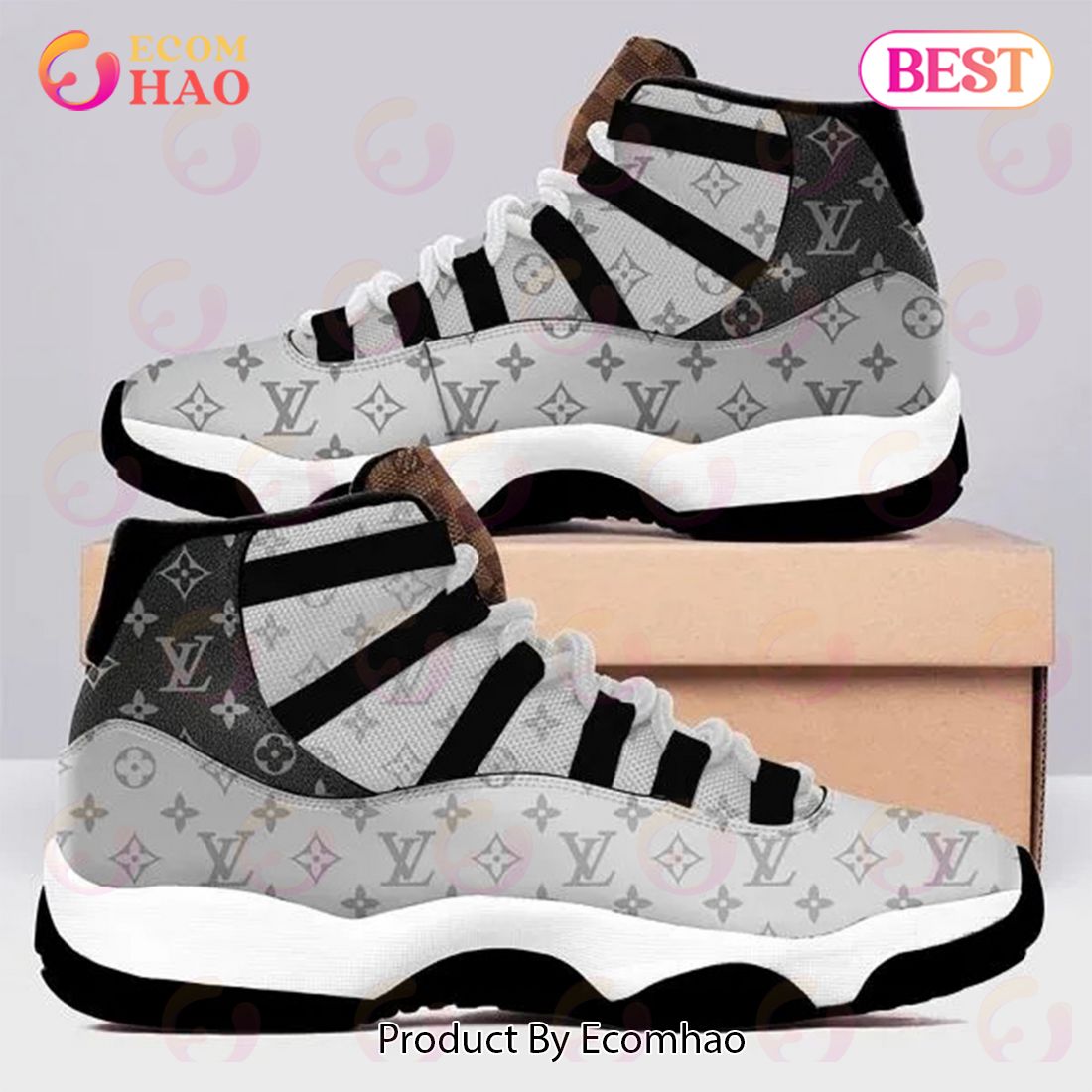 Louis Vuitton Black Grey Air Jordan 11 Sneakers Shoes Hot 2023 LV Gifts Unisex