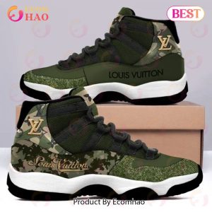 Louis Vuitton Green Camo Air Jordan 11 Sneakers Shoes Hot 2023 LV Gifts Unisex