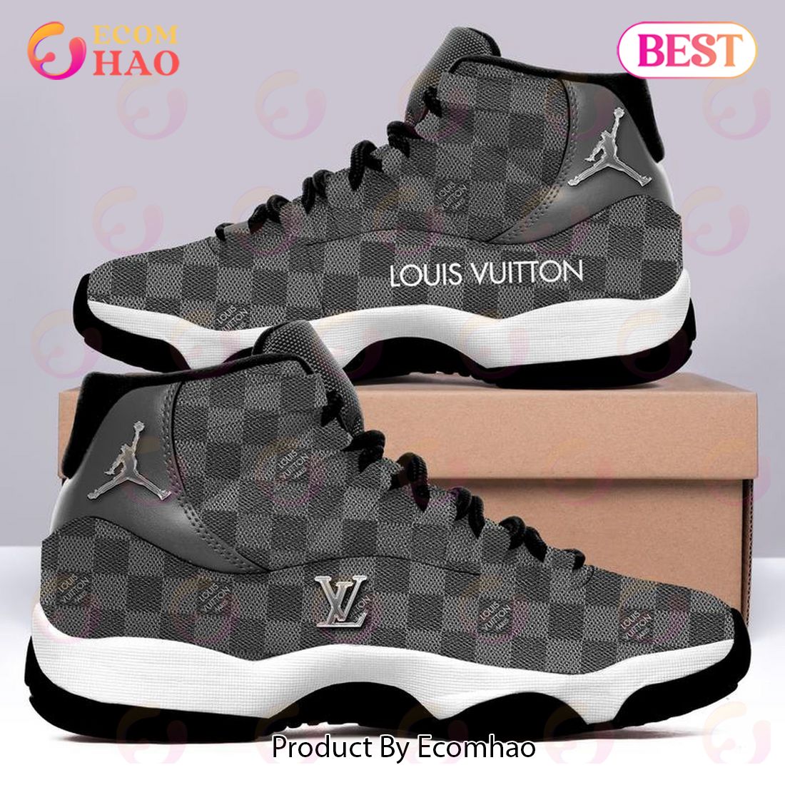 Louis Vuitton Monogram Light Grey Air Jordan 11 Shoes For Men Women