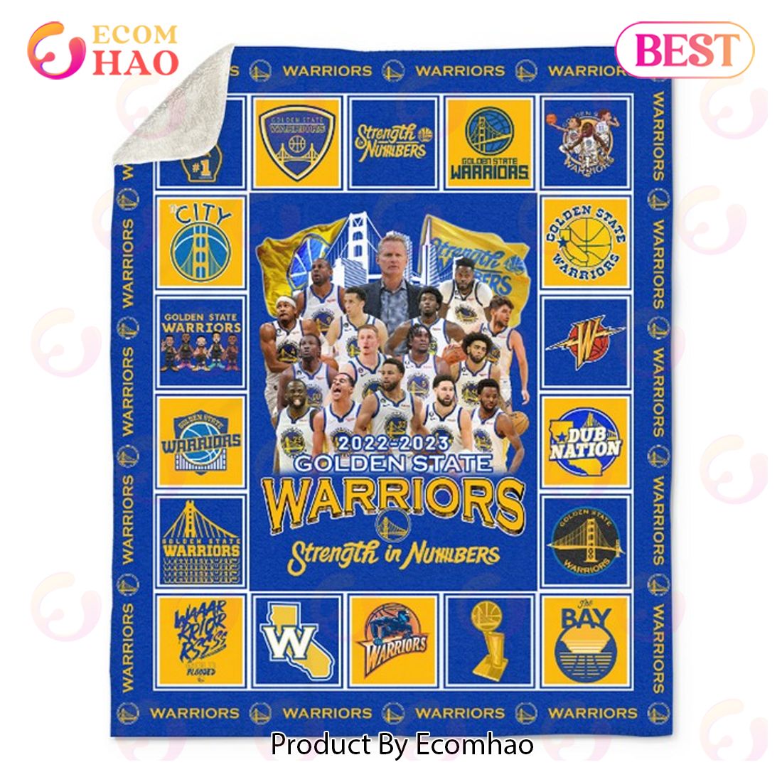 Golden State Warriors 2022 – 2023 Strength In Numbers Quilt, Fleece Blanket, Sherpa Fleece Blanket