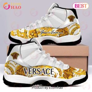 Versace Monogram White And Gold Air Jordan 11 Shoes