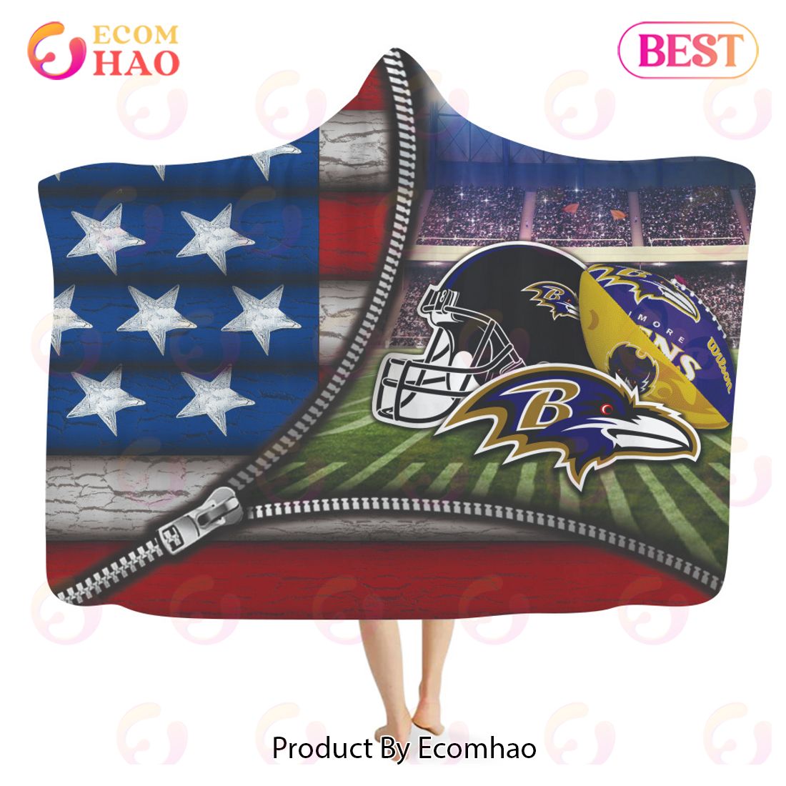 NFL Baltimore Ravens 3D Hooded Blanket American