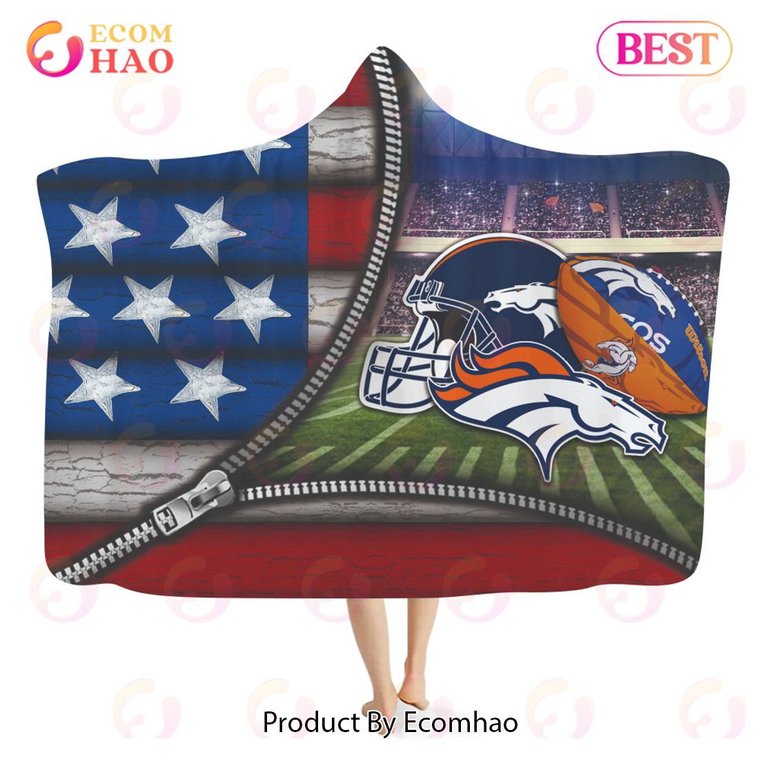 NFL Denver Broncos 3D Hooded Blanket American