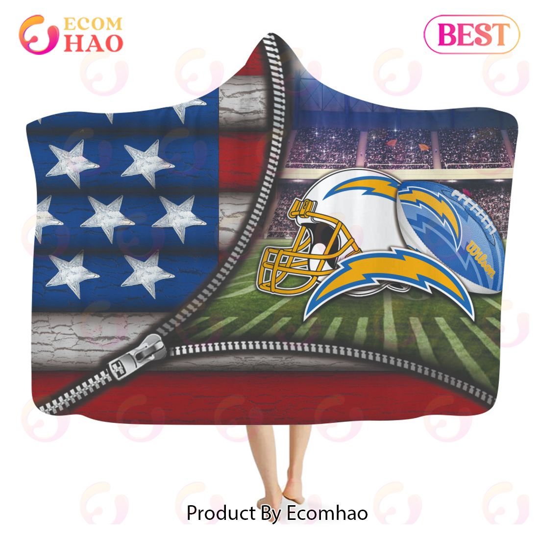 NFL Los Angeles Chargers 3D Hooded Blanket American