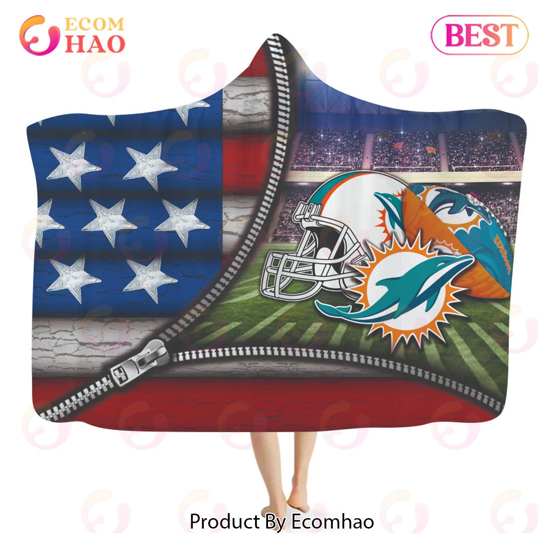 NFL Miami Dolphins 3D Hooded Blanket American