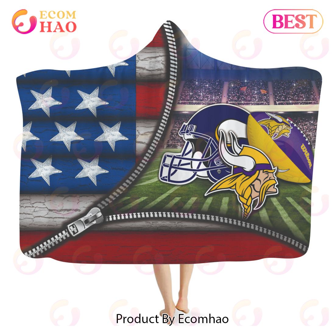 NFL Minnesota Vikings 3D Hooded Blanket American
